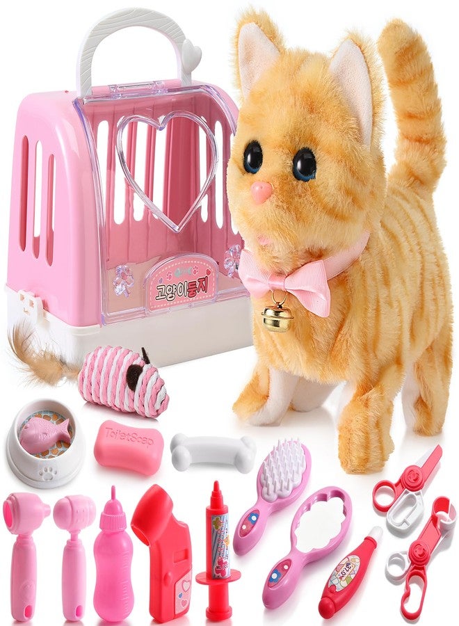 WorWoder 15PC Robot Plush Electronic Interactive Cats That Move and Meow Walking Wagging Lifelike Stuffed Kitten Toy pet for Girls Kid Parts(Yellow) - Image 1